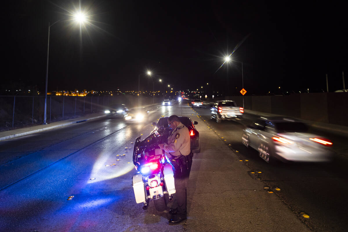 Metropolitan Police Department Sgt. Corie Rapp makes a traffic stop along Vegas Valley Drive on ...