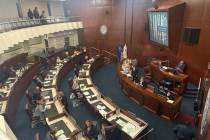 Senators gather before a floor meeting during the special session of the Nevada Legislature ear ...