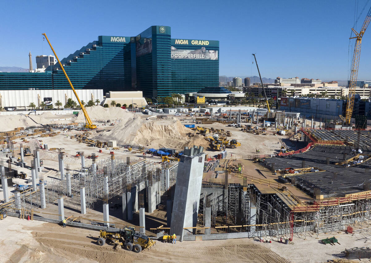 Construction continues on the new Athletics ballpark on the corner of Tropicana and the Strip i ...
