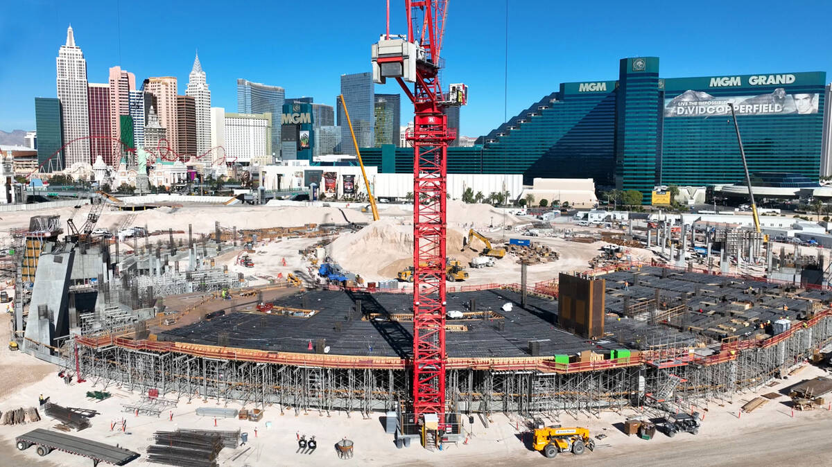 Construction continues on the new Athletics ballpark on the corner of Tropicana and the Strip i ...
