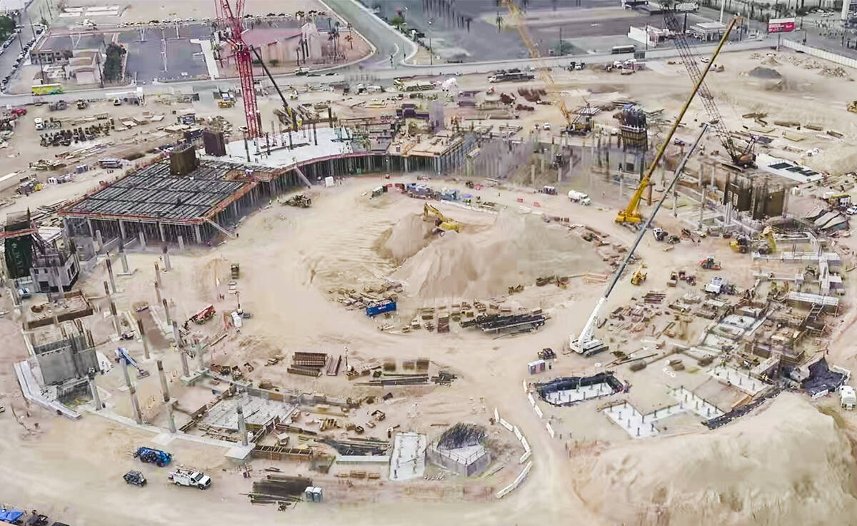 An image of the Athletics' Las Vegas ballpark showing concrete work has begun in the lower conc ...