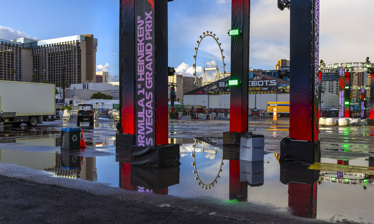 Water pools about the Koval Zone after a rainstorm passes through the area at the Las Vegas Gra ...