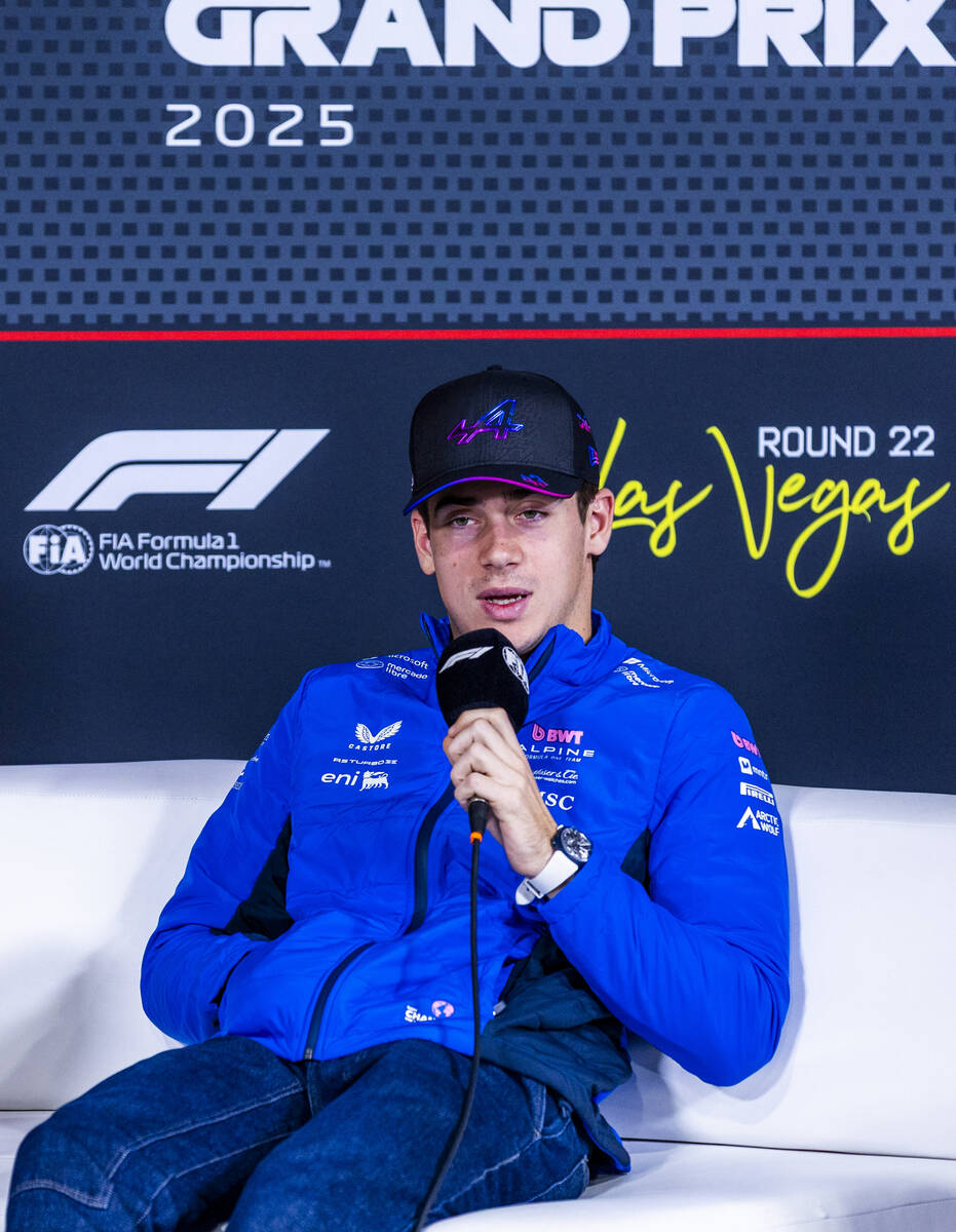 Alpine F1 Team driver Franco Colapinto answers a question during a press conference at the Las ...