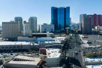 Sahara Las Vegas. left, and the Fontainebleau are seen on Friday, Nov. 7, 2025, in Las Vegas. ( ...