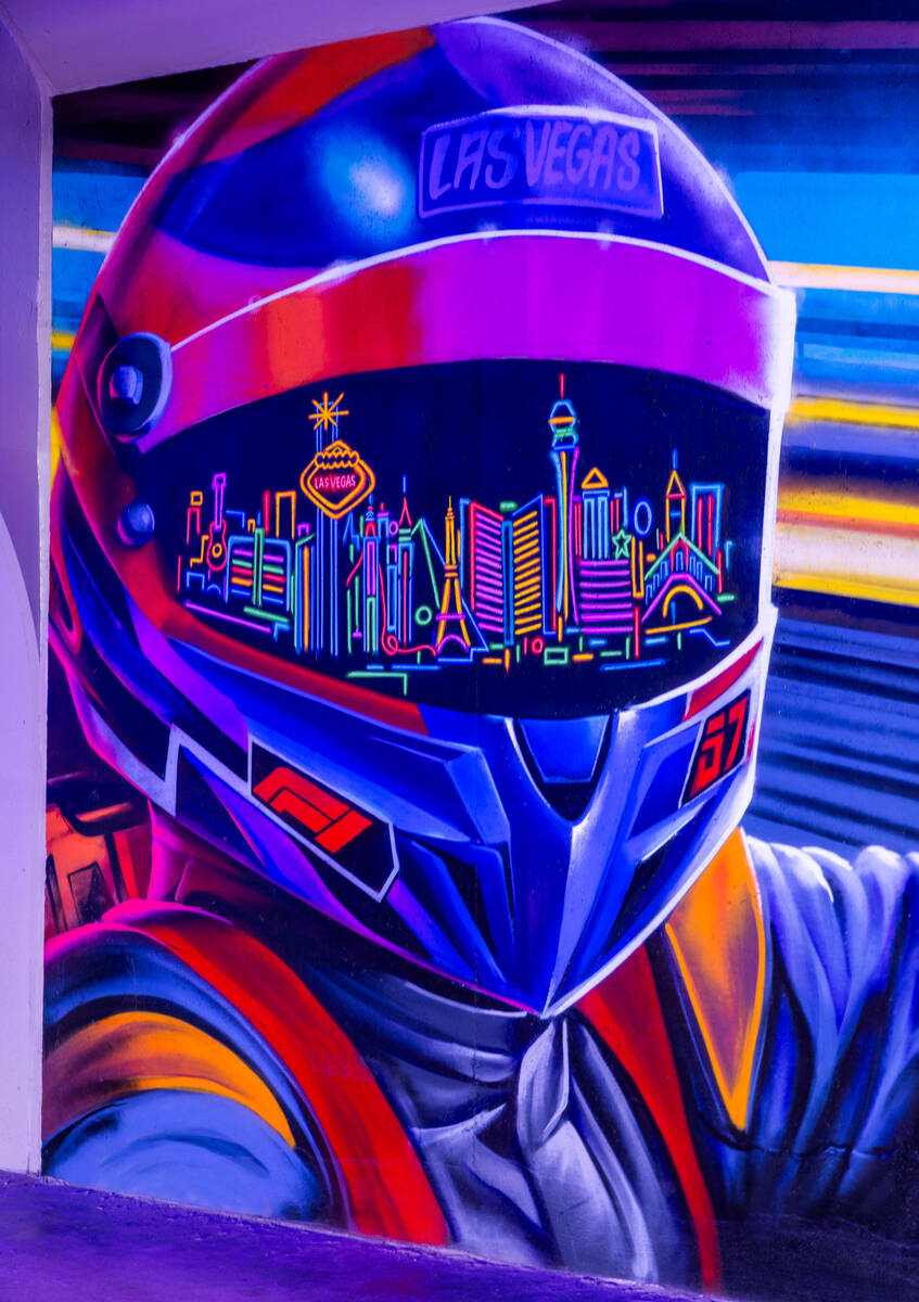 One of the new murals from within the F1 Pit Building at the Las Vegas Grand Prix on Wednesday, ...
