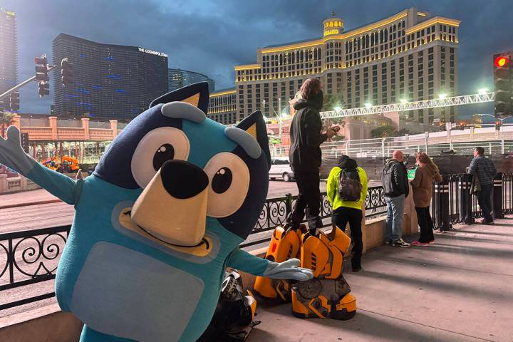 Daniel Reinhart, 30, of Las Vegas, was dressed up as Bluey on the Las Vegas Strip on Thursday, ...