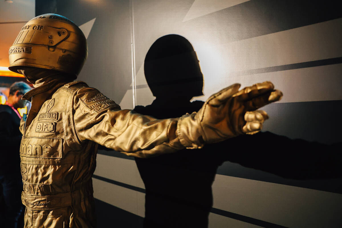 A Formula One statue is seen at the F1 hub inside of the Venetian during qualifying for the Las ...