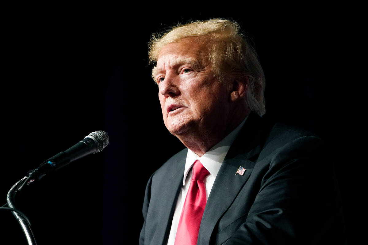 President Donald Trump speaks during an event, July 8, 2022, in Las Vegas. (AP Photo/John Loche ...