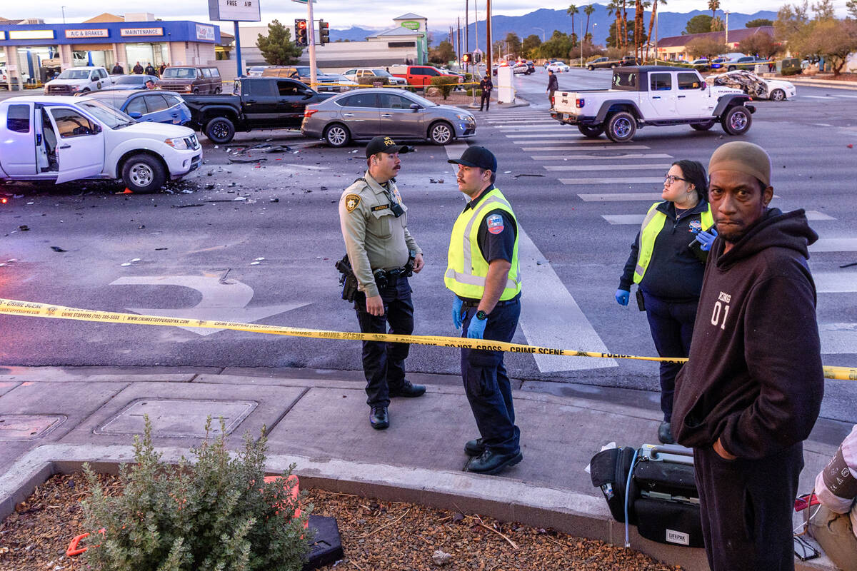 Metropolitan Police officers work with Las Vegas and North Las Vegas firefighters where numerou ...