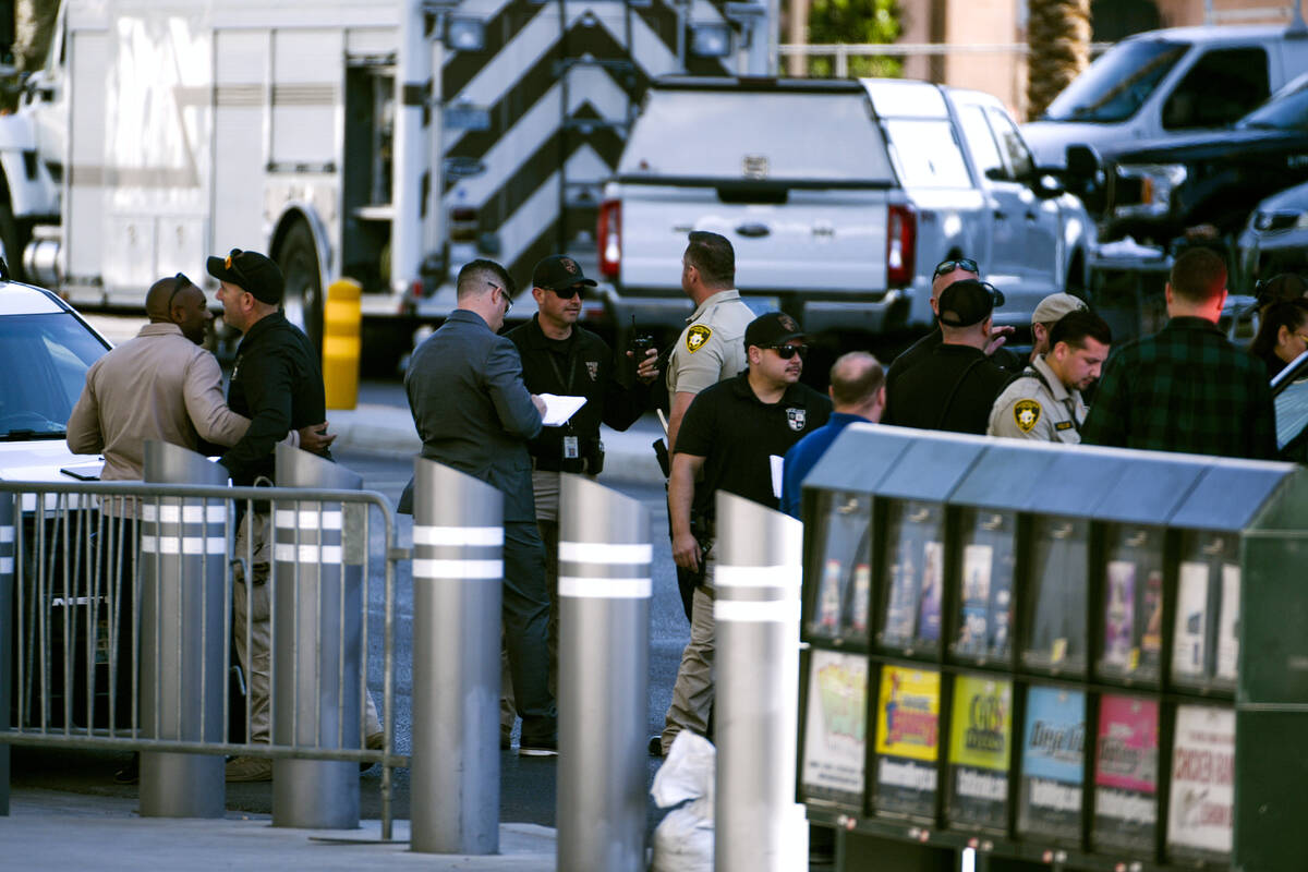 Las Vegas police investigate the area around Piero’s restaurant after an explosive devic ...