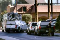 Las Vegas police investigate the area around Piero’s restaurant after an explosive devic ...