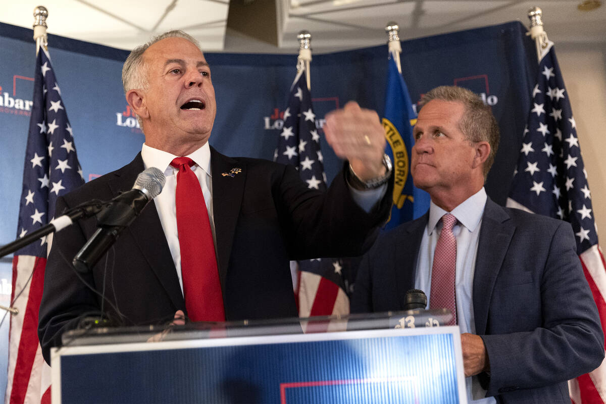 Republican candidate for Nevada governor Joe Lombardo speaks during an election party at Panevi ...