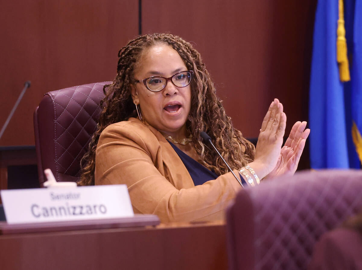 Sen. Dina Neal, D-North Las Vegas, asks a question during a joint meeting of the Assembly Ways ...