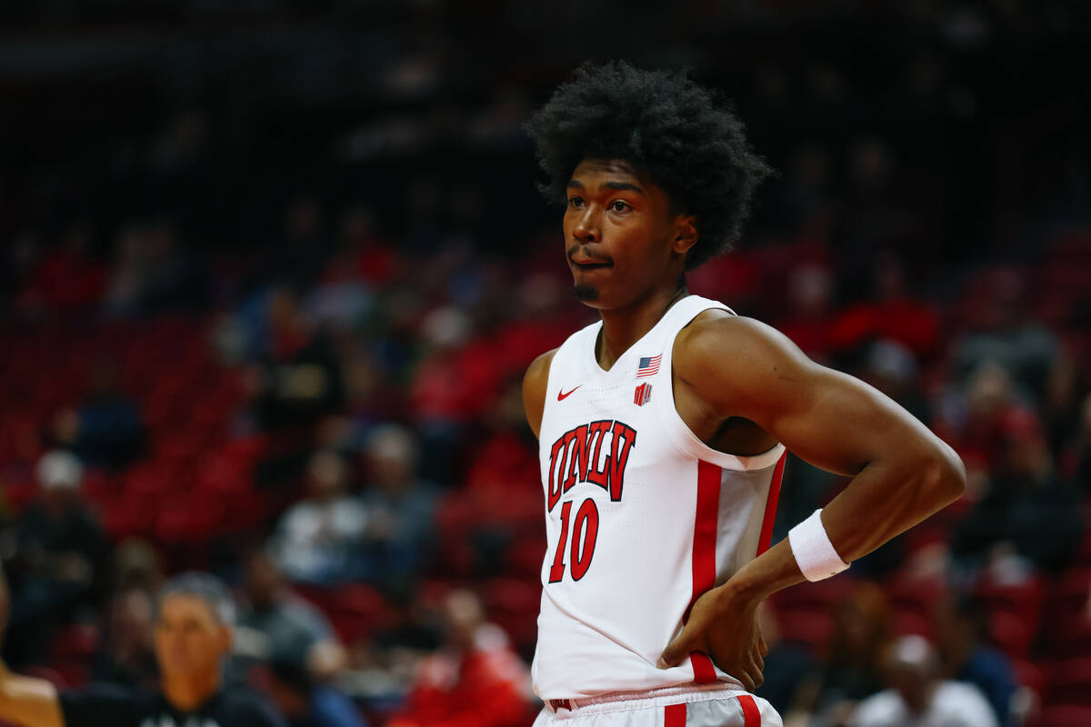 UNLV forward Jacob Bannarbie (10) stands on the court between plays during the first half of th ...