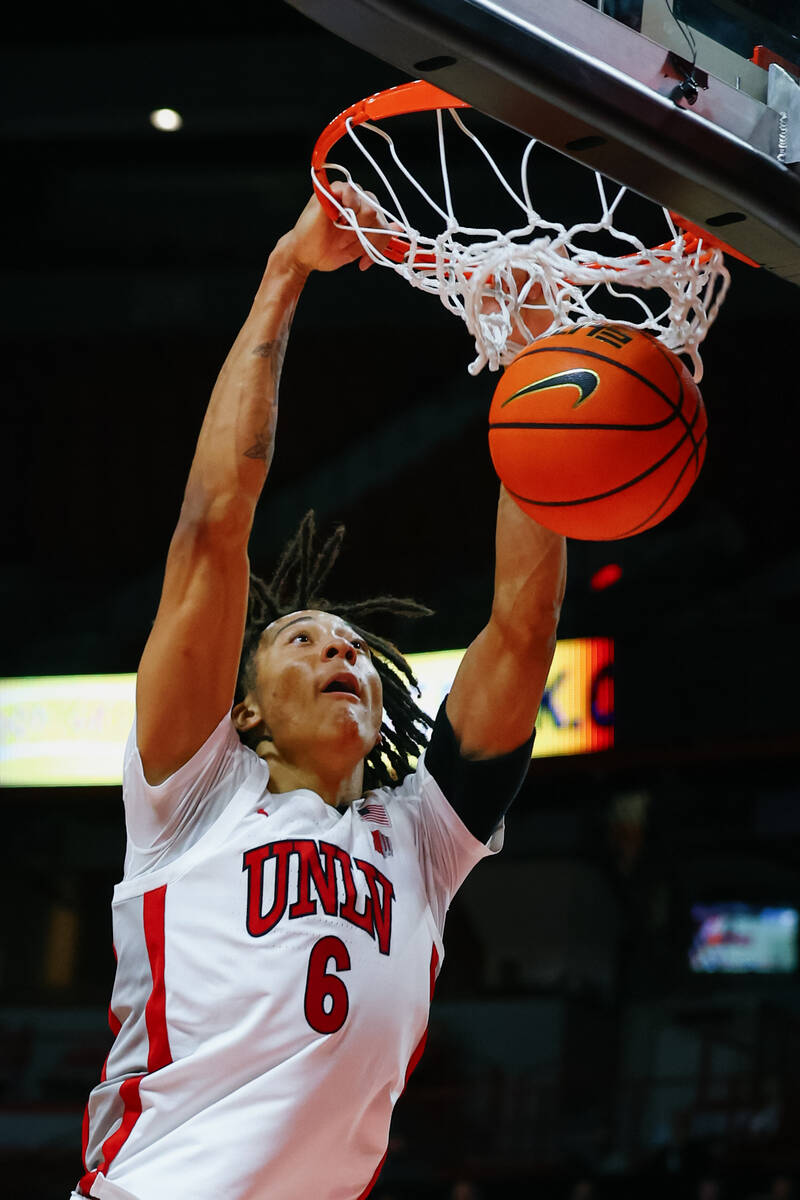 UNLV forward Tyrin Jones (6) dunks during the second half of the game on Thursday, Nov. 20, 202 ...