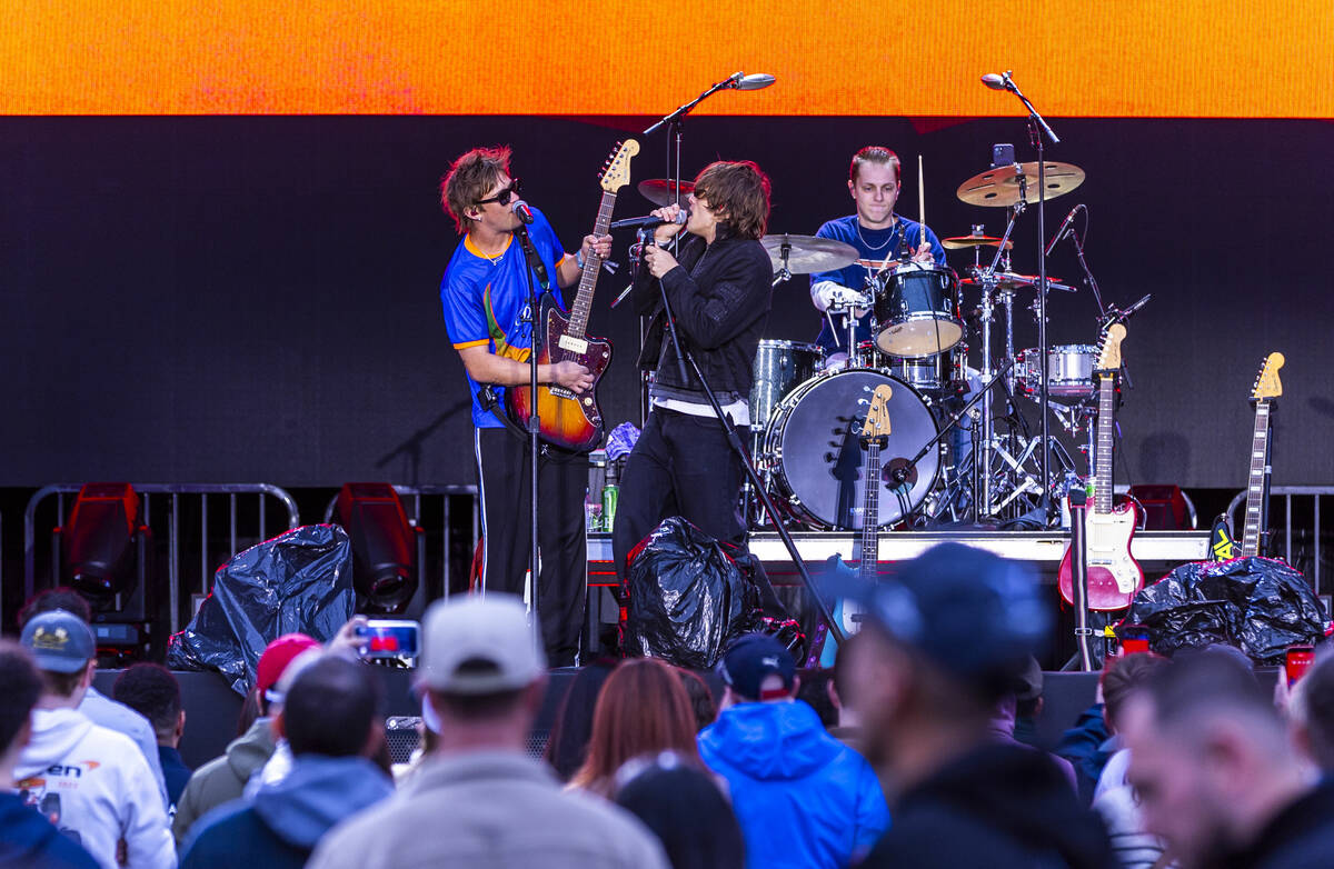 The band Balu Brigada perform on the Sphere stage before the start of practice 3 at the Las Veg ...