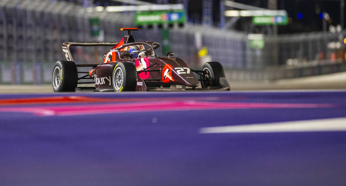Rodin Motorsport driver Chloe Chong (27) navigates turn 1 during the first F1 Academy race at t ...