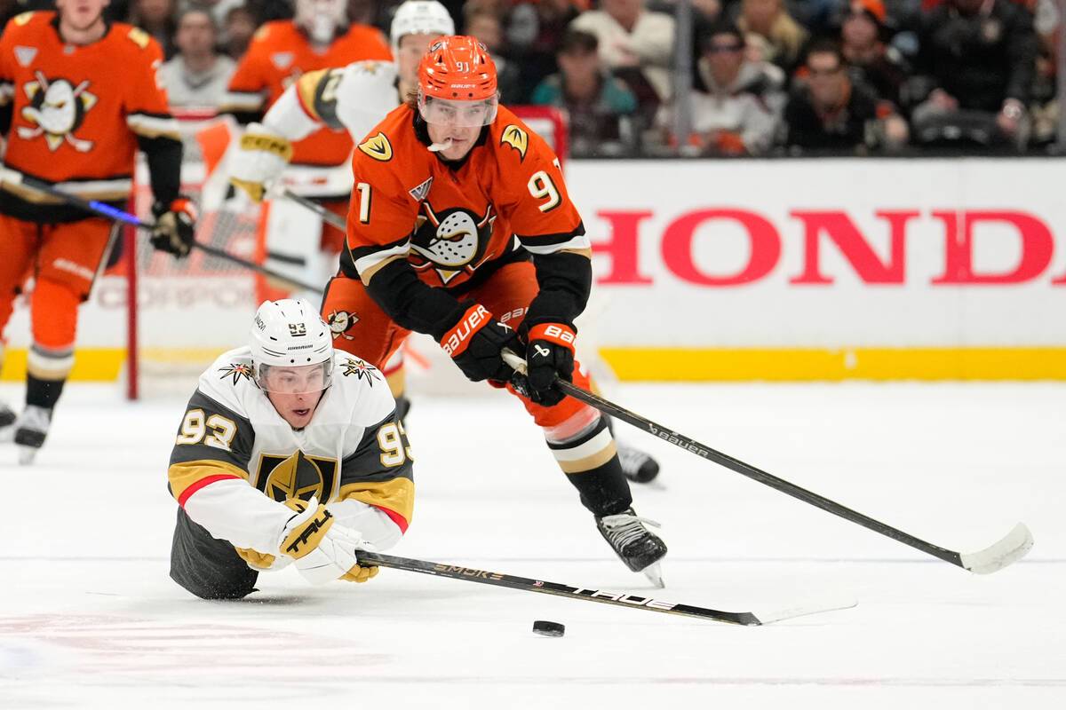 Golden Knights lose to Ducks in overtime after Mitch Marner turnover ...