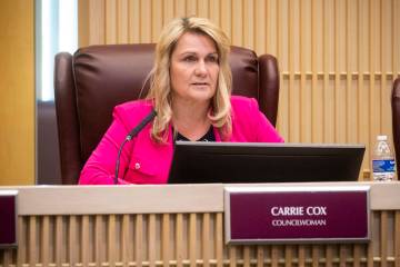 Henderson City Councilwoman Carrie Cox speaks during a Henderson City Council meeting on Feb. 1 ...