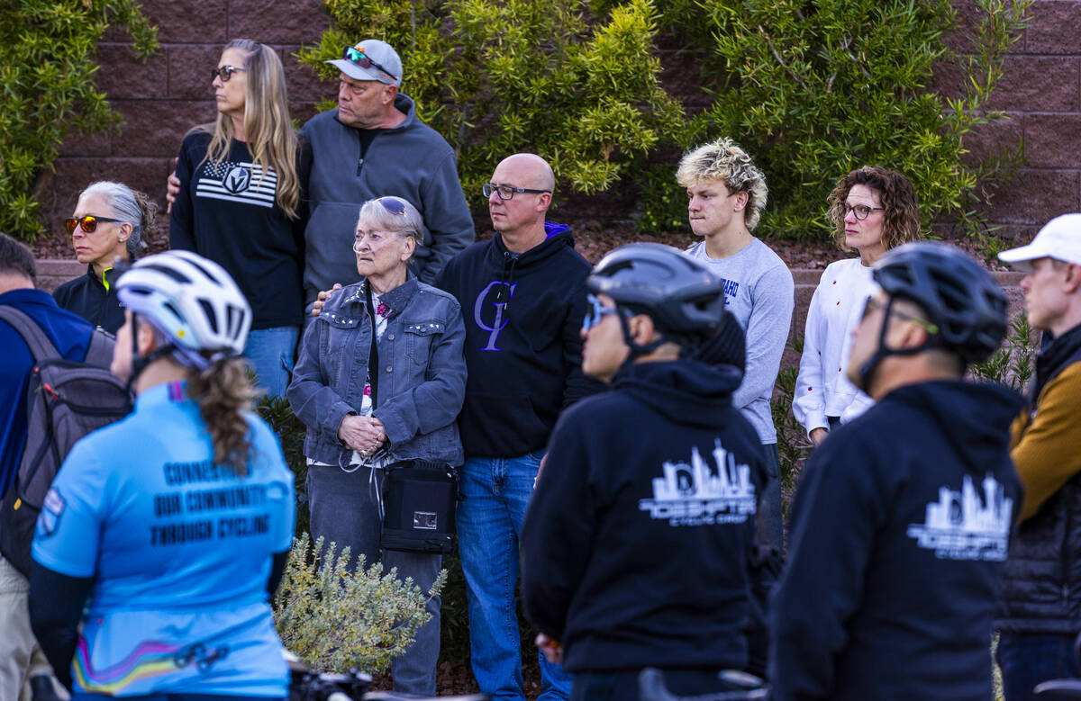 Family members Linda, Shane, Corbin and Chrissy Sterner, center, gather with others to honor We ...