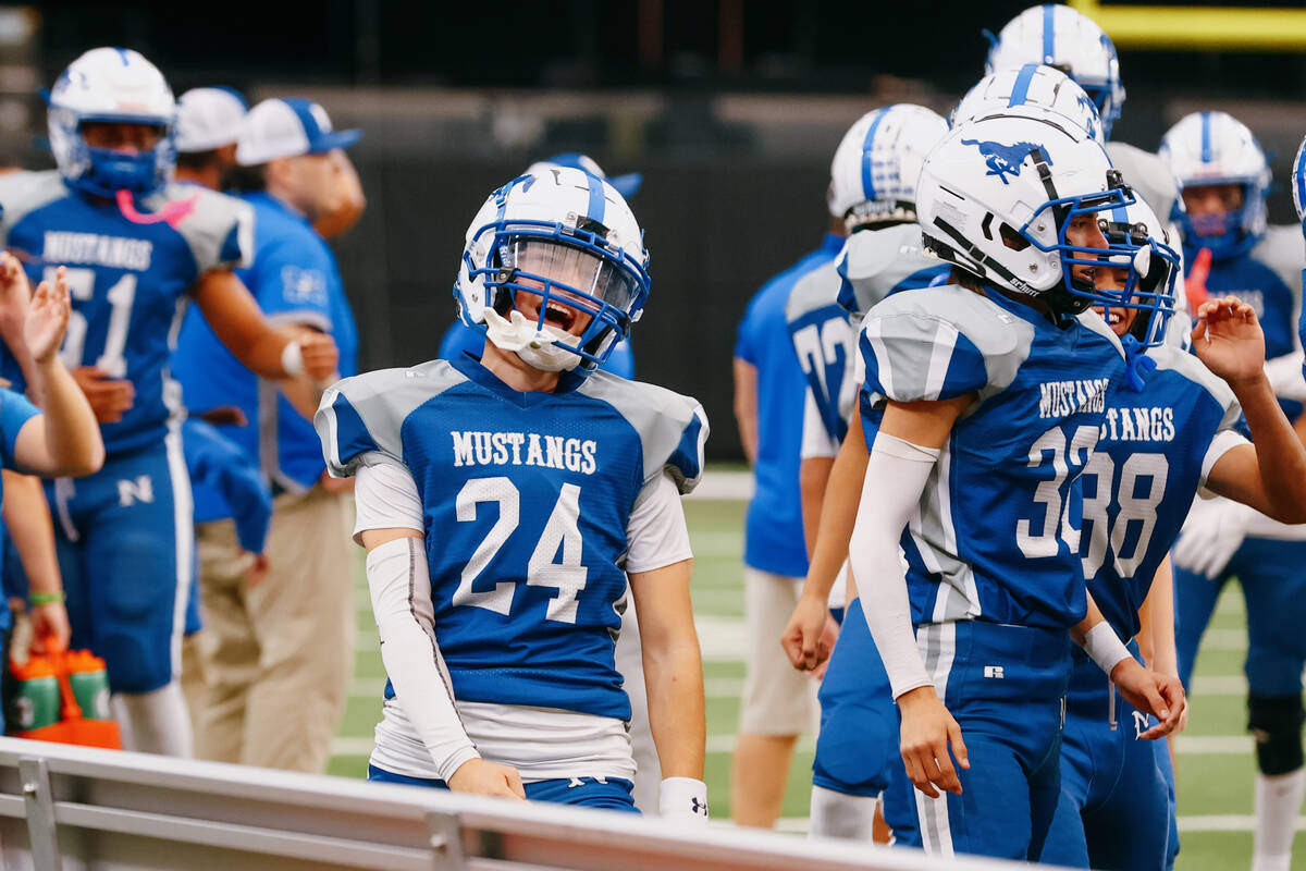 Needles’ Reddick Rubalcaba (24) celebrates from the sidelines as the 2A state championsh ...