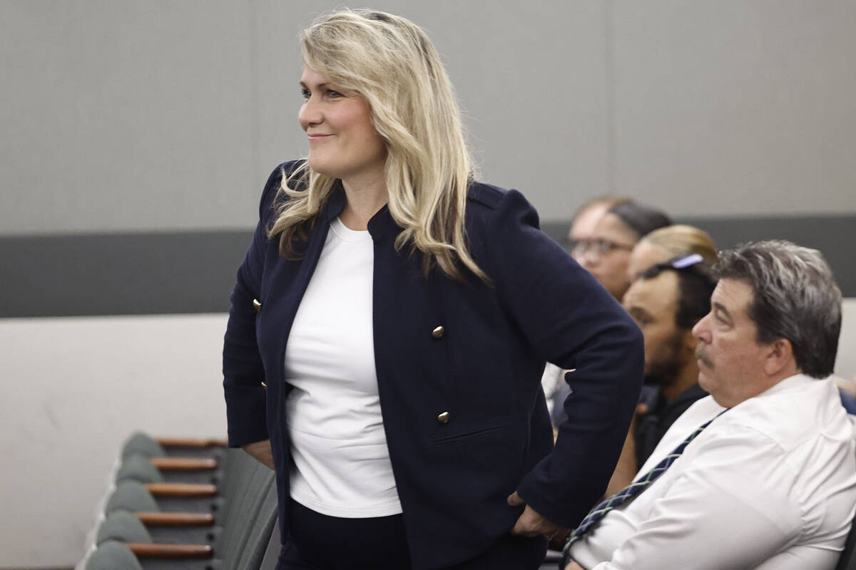 Henderson Councilwoman Carrie Cox appears at her arraignment hearing at the Regional Justice Ce ...