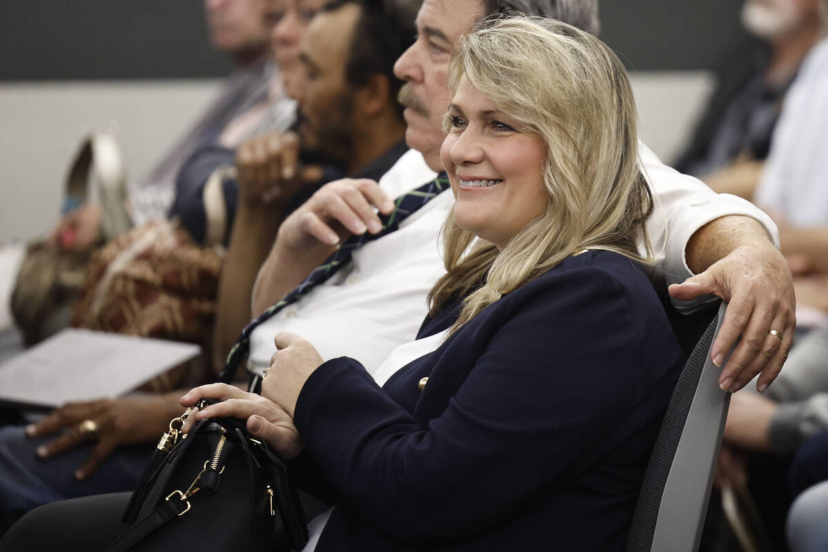 Henderson Councilwoman Carrie Cox appears at her arraignment hearing at the Regional Justice Ce ...
