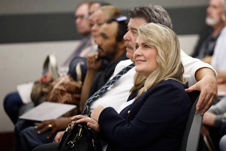 Henderson Councilwoman Carrie Cox appears at her arraignment hearing at the Regional Justice Ce ...