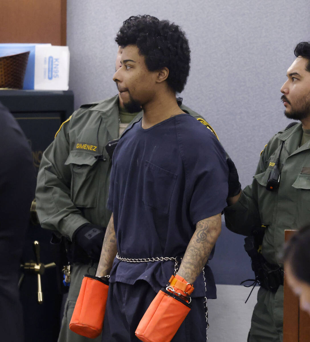 Stanley Weaver, who pleaded guilty to stalking Gov. Joe Lombardo and his family, is led into a ...