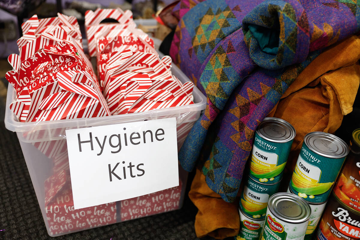 Hygiene kits and donated food are ready to be dispersed at The Honey Pot Wednesday, Nov. 26, 20 ...