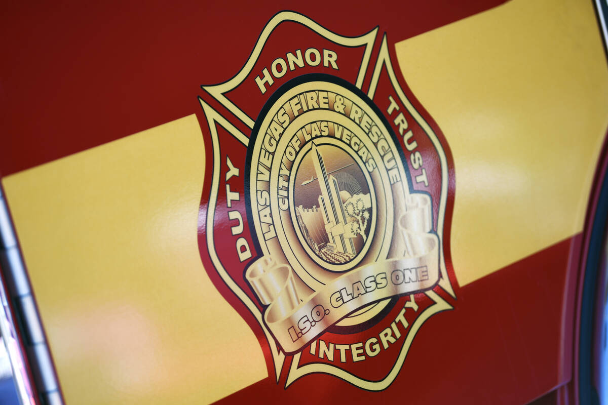 The Las Vegas Fire and Rescue logo is seen on Fire Station 4’s new fire truck July 23, 2 ...