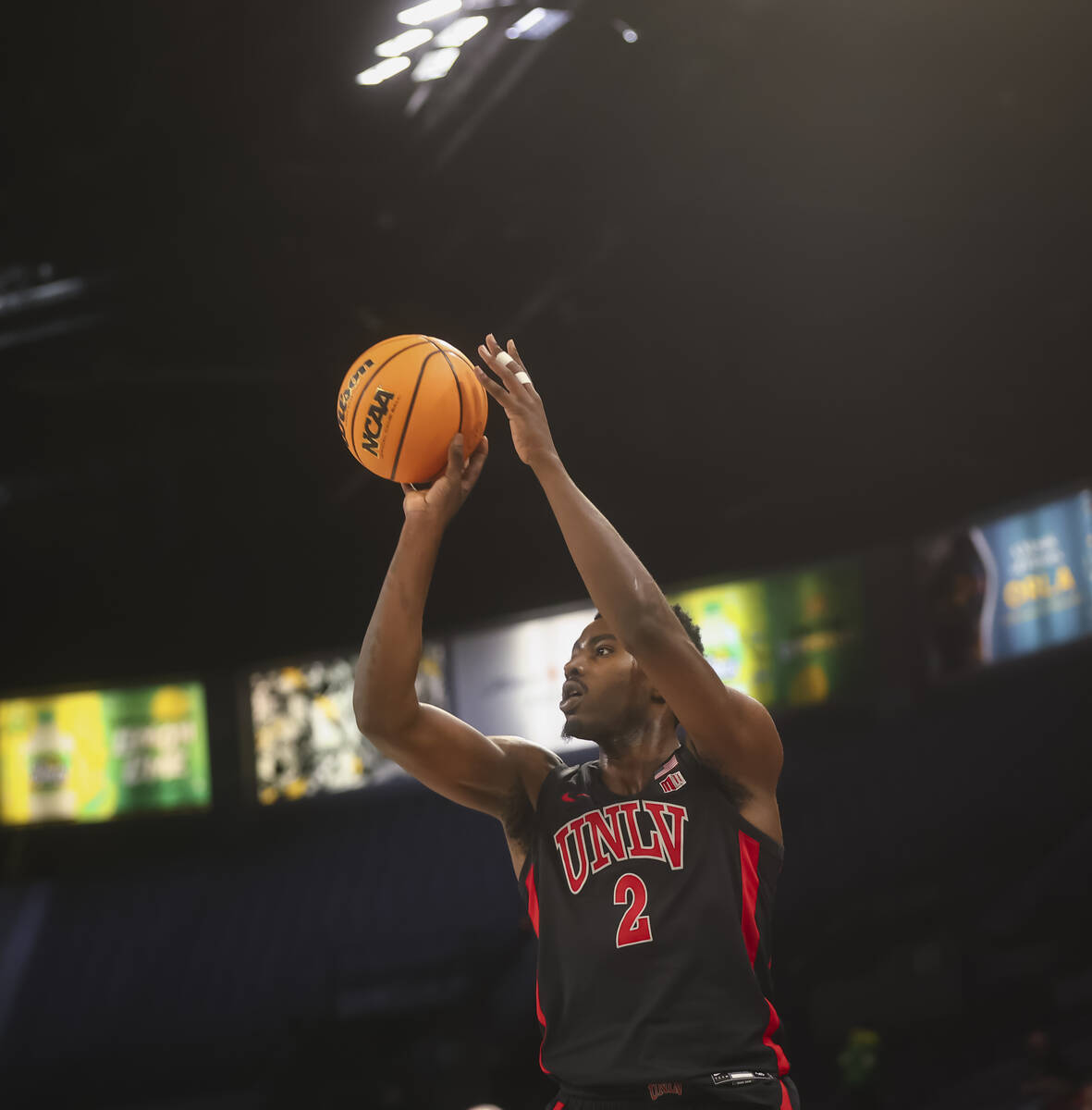 UNLV forward Kimani Hamilton (2) shoots during the first half of a game against Rutgers in the ...