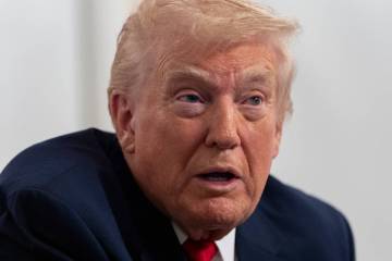 President Donald Trump speaks to reporters after speaking to troops via video from his Mar-a-La ...