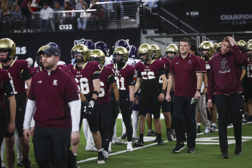 Faith Lutheran players shake hands after their loss to Spanish Springs in the Class 5A NIAA sta ...
