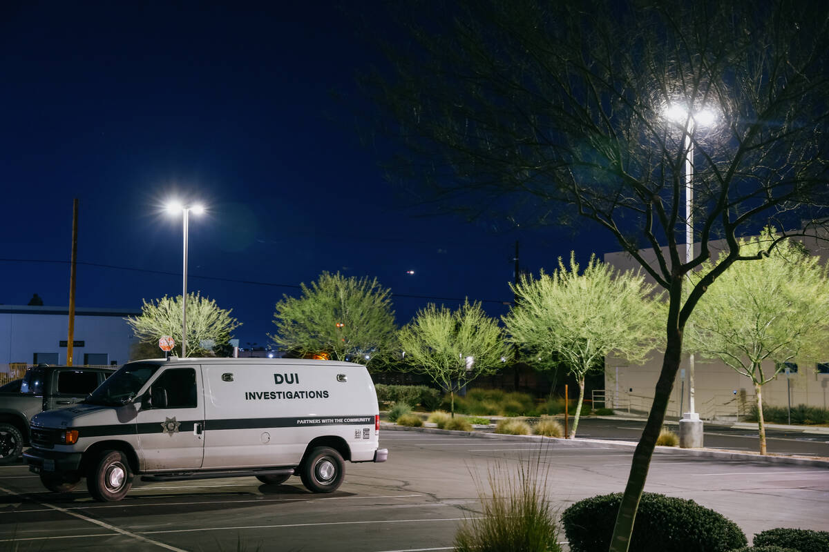 A DUI investigations vehicle sits parked outside Nevada Highway Patrol's Las Vegas headquarters ...