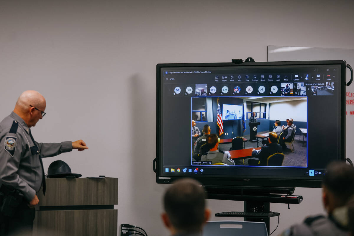 Multiple law enforcement officers join a Teams meeting to discuss the night’s upcoming DUI bl ...