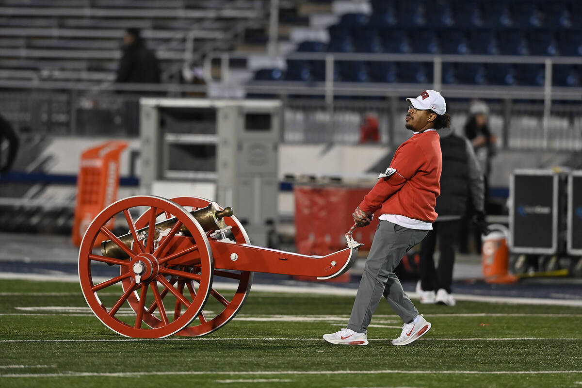 The Fremont Cannon is rolled away after Saturday's game at Mackay Stadium on the UNR campus on ...