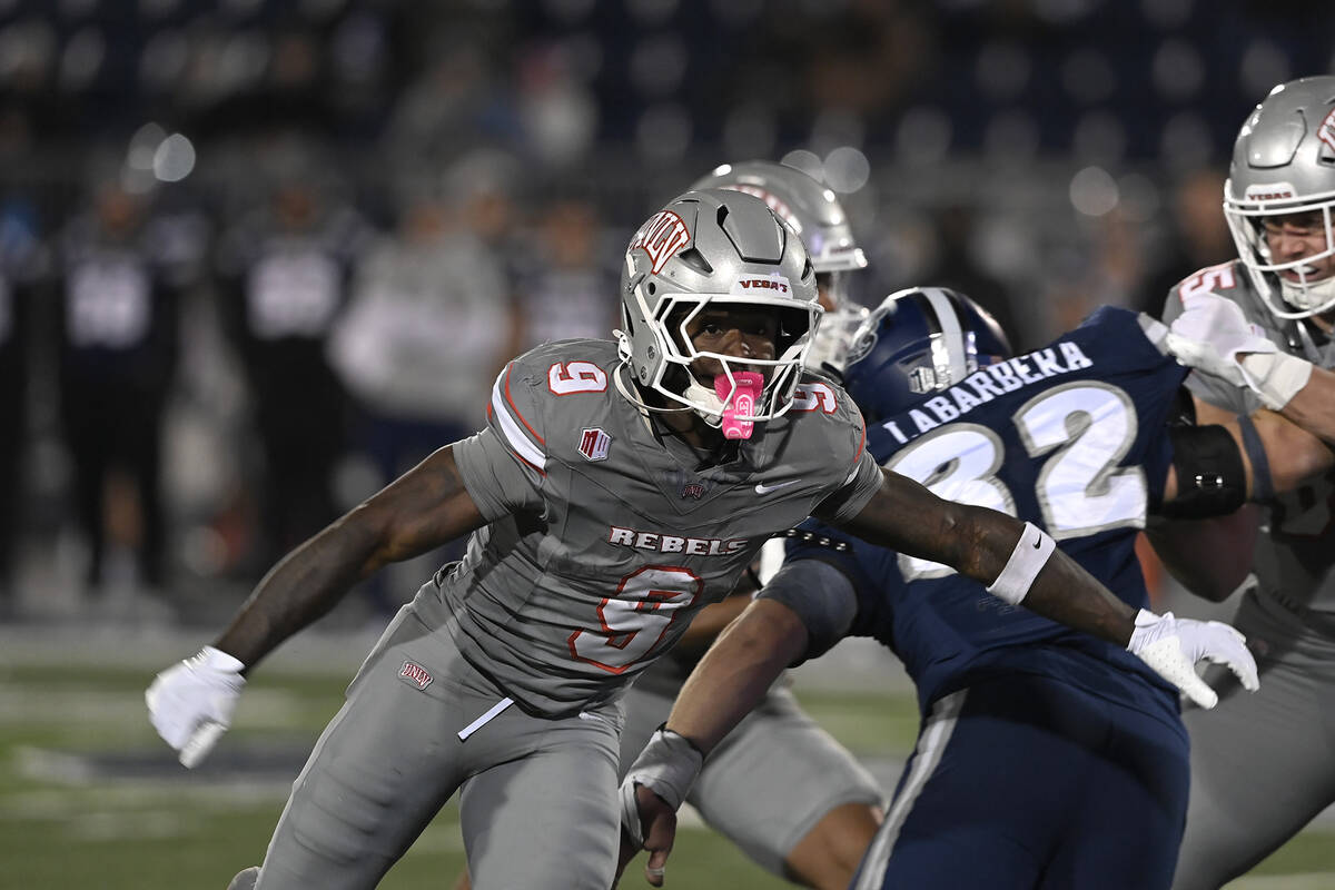 UNLV's Jai'Den Thomas runs a route against Nevada during the second half of Saturday's game at ...