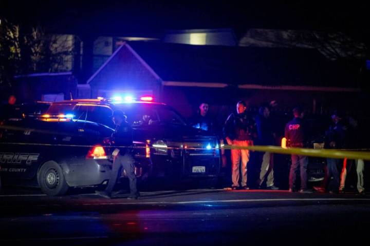 First responders at scene of a mass shooting Saturday, Nov. 29, 2025, in Stockton, Calif. (AP P ...