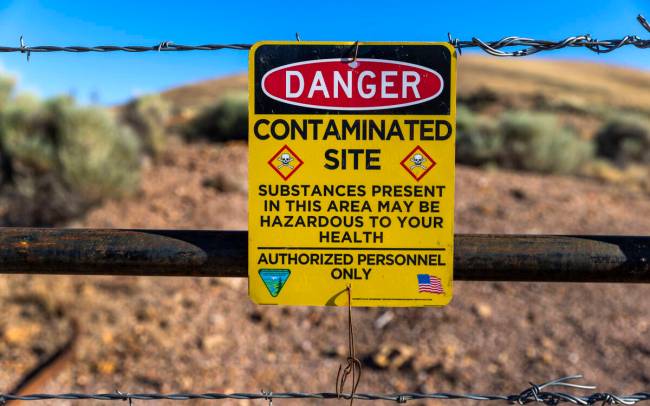 One of many signs erected near the abandoned McDermitt and Cordero Mines on July 11, 2025. (L.E ...