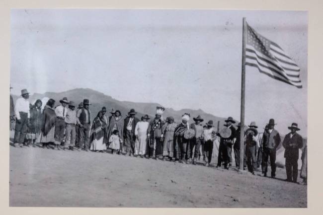 In a 1925 photo, courtesy of the Humboldt County Museum, Paiute-Shoshone people gather for a fa ...