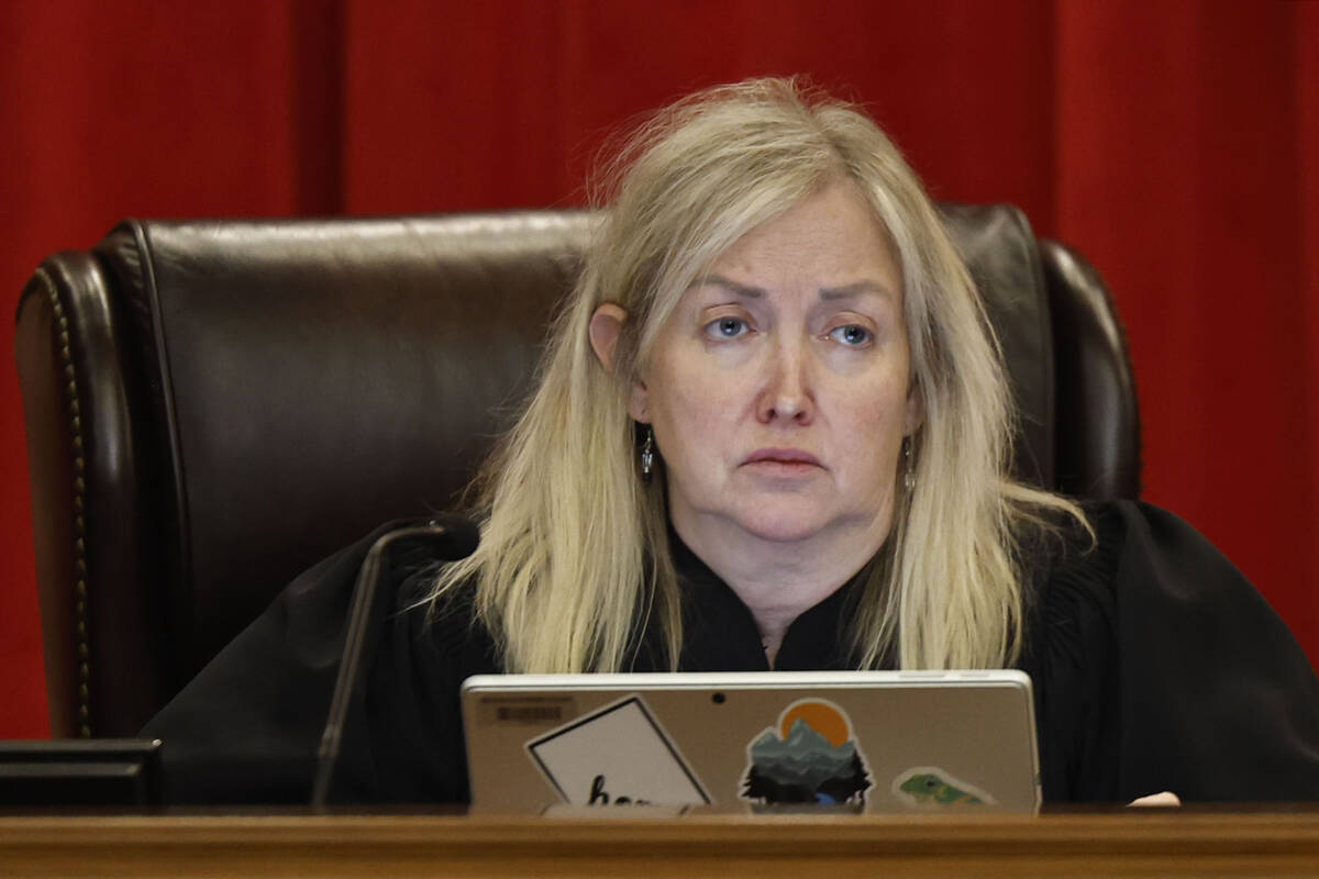 Justice Linda Marie Bell hears oral arguments at the Nevada Supreme Court Wednesday, Dec. 3, 20 ...