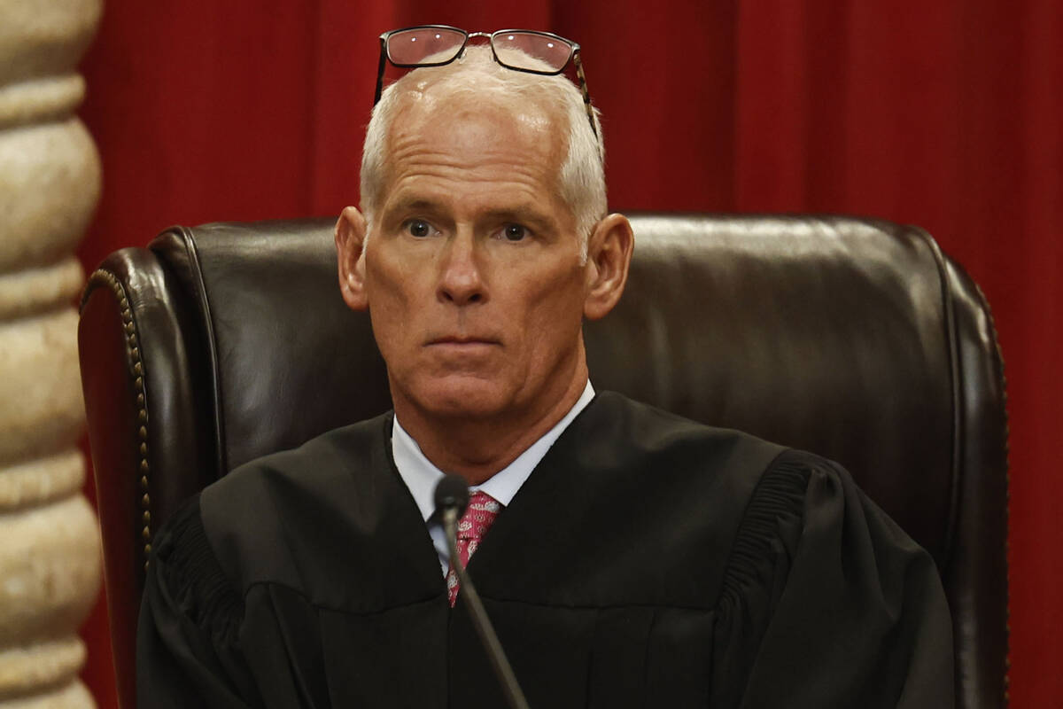 Chief Justice Douglas Herndon hears oral arguments at the Nevada Supreme Court Wednesday, Dec. ...