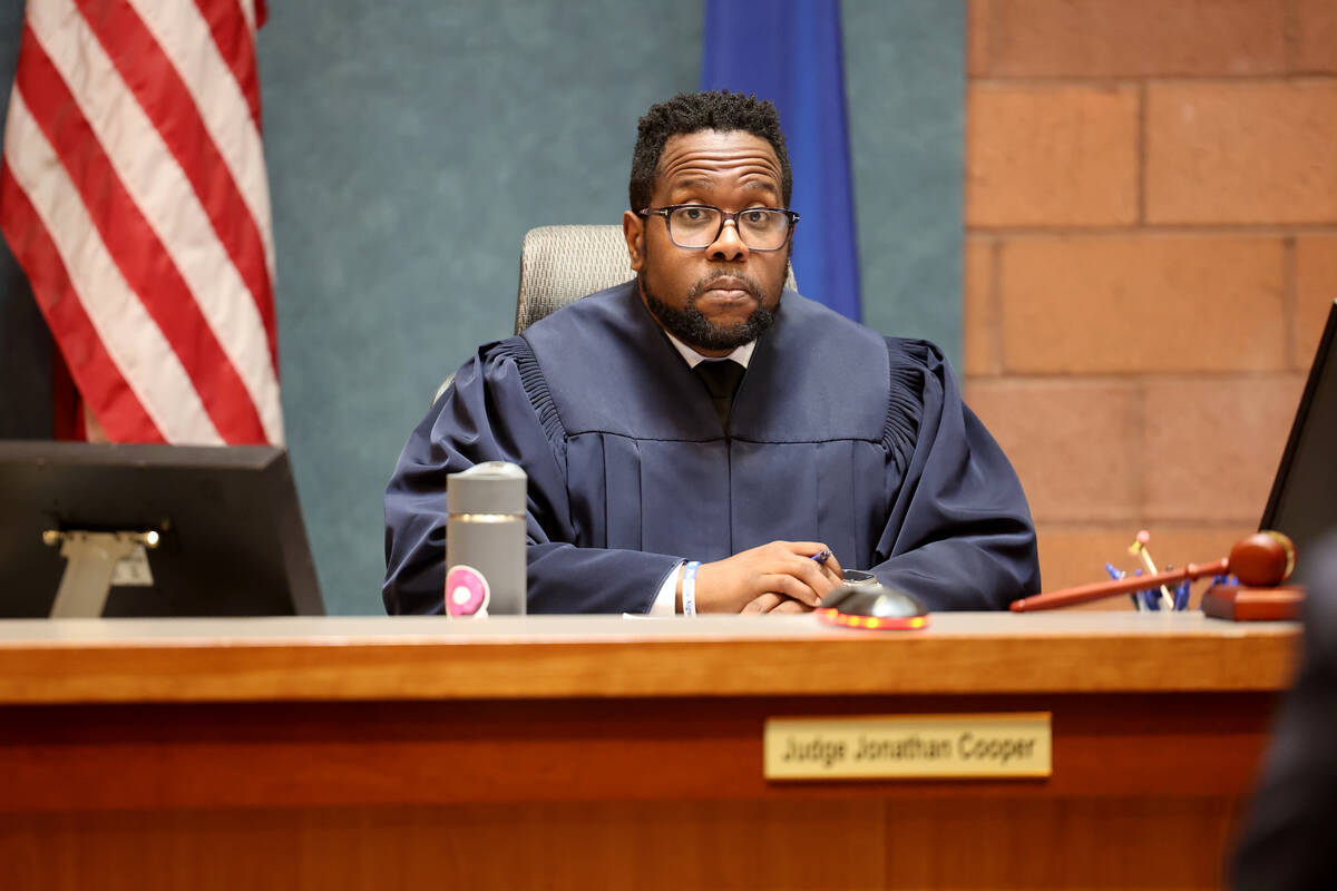 Justice of the Peace Jonathan Cooper presides in North Las Vegas Justice Court on April 1, 2025 ...