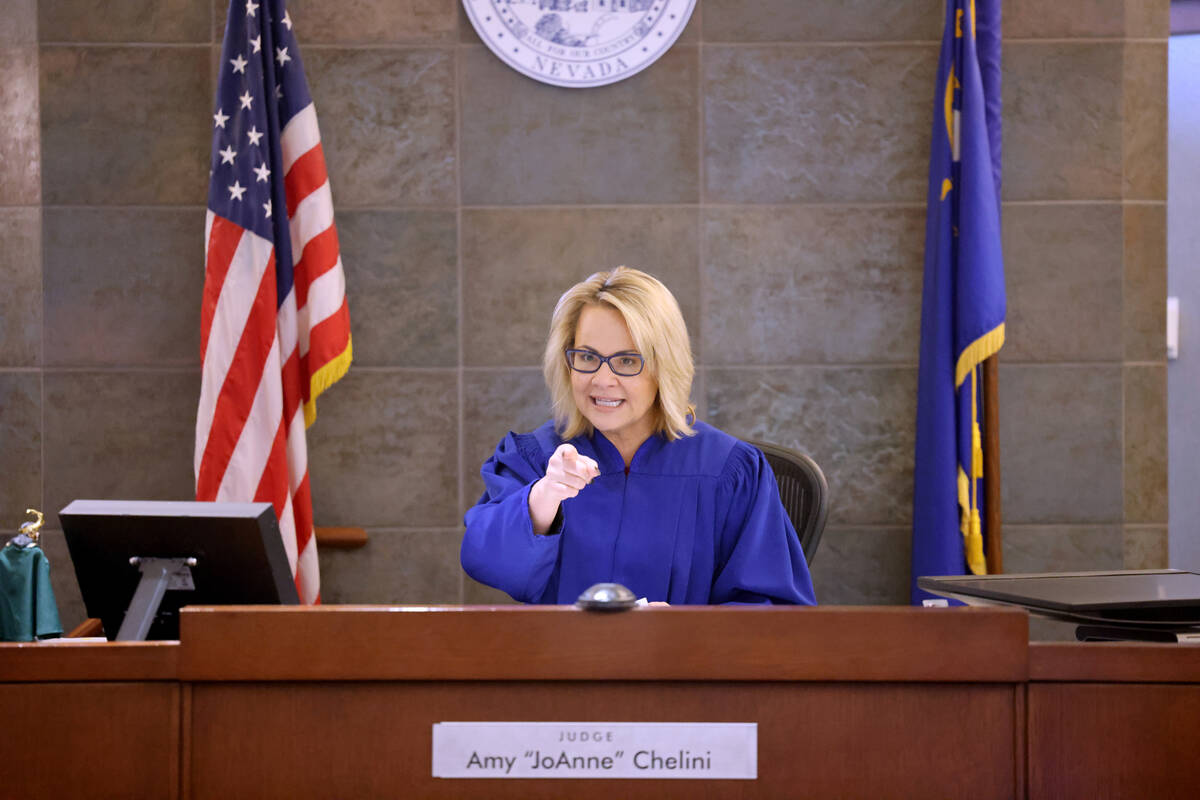 Las Vegas Justice of the Peace Amy Chelini presides during a court hearing at the Regional Just ...