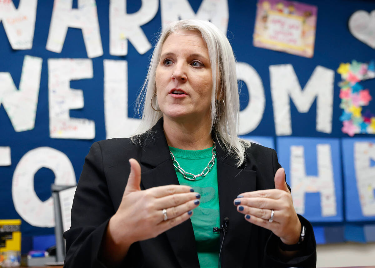 Richard Bryan Elementary School Principal Brandi Mora speaks during an interview with the Revie ...