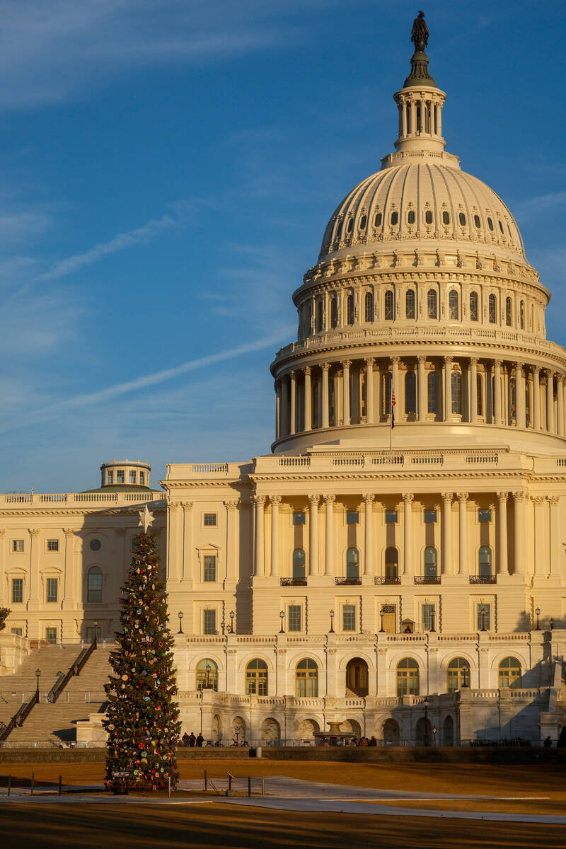 The Capitol Christmas Tree, a red fir from Nevada, is seen on the West Lawn of the U.S. Capitol ...