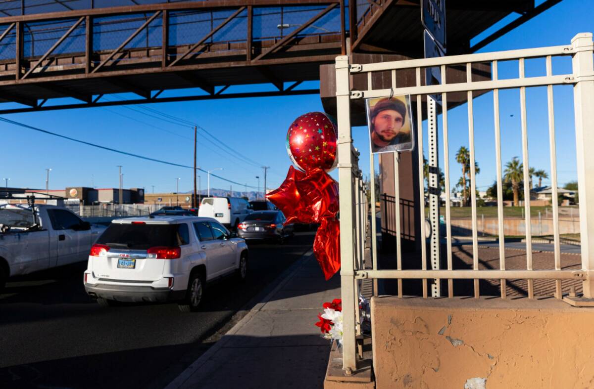 A memorial for Jon Silk, a pedestrian who was struck and killed by a truck last month, is seen ...