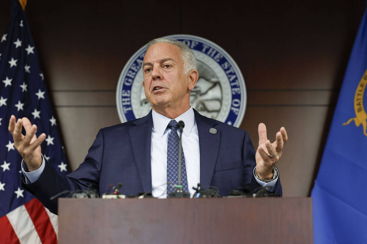 Nevada Gov. Joe Lombardo addresses the media during a press conference on the state’s ongoing ...