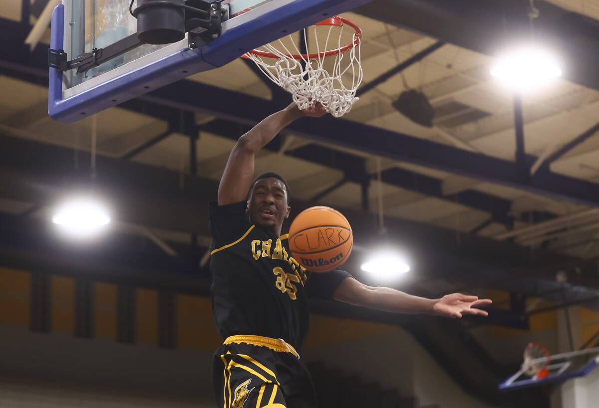Clark small forward/power forward Devan Christion (35) dunks the ball during the second half of ...